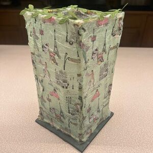 Charming Green Parisian-Themed Decorative homemade rice paper lantern.